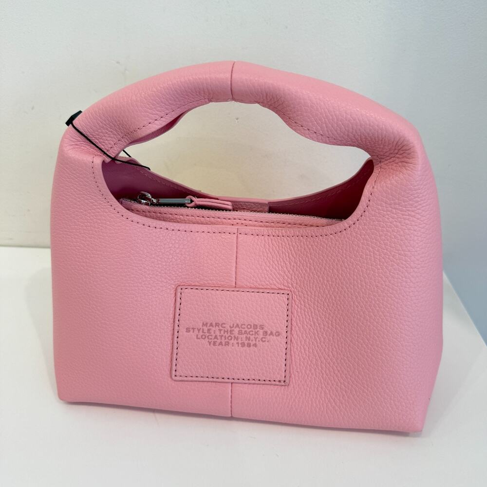 Marc Jacobs Women's Ribbon Pink The Mini Sack Leather Top Handle Bag Authentic - Picture 3 of 16
